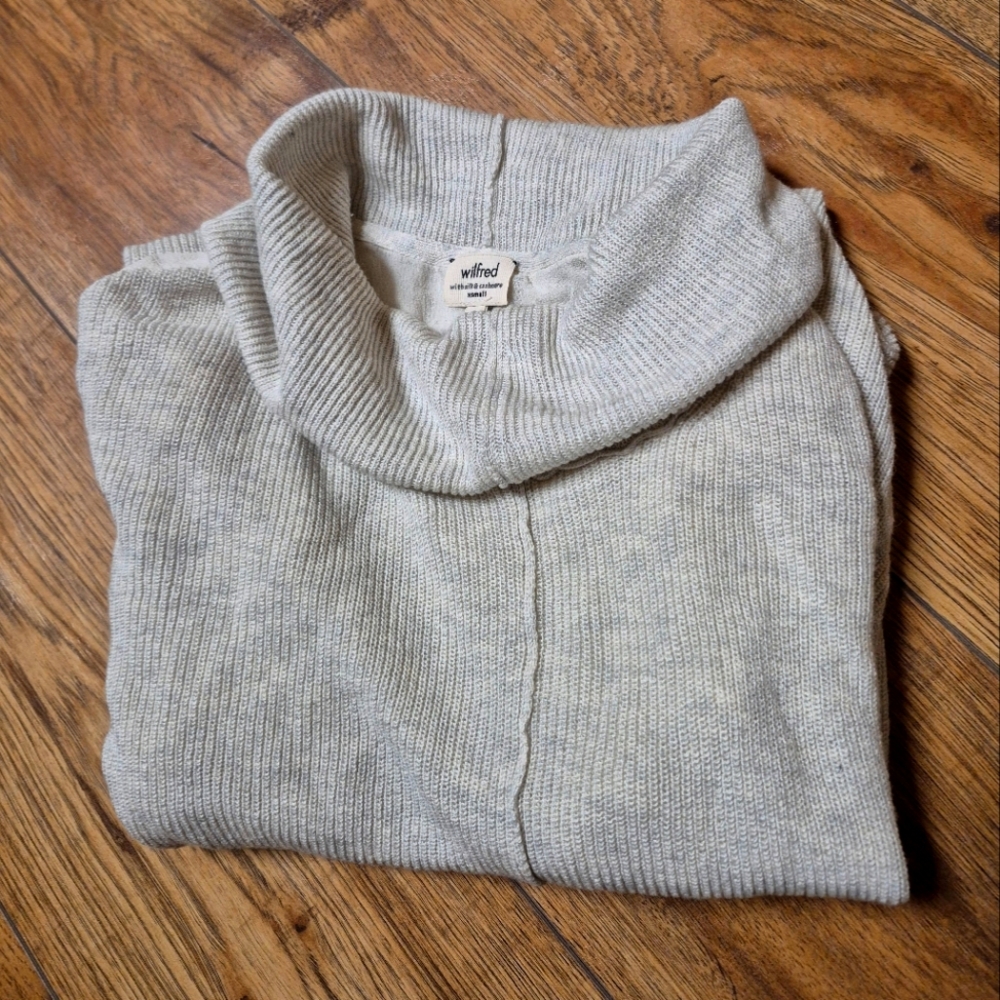 Aritzia Wilfred Silk Cashmere ribbed Turtleneck sweater sheer XS cream white